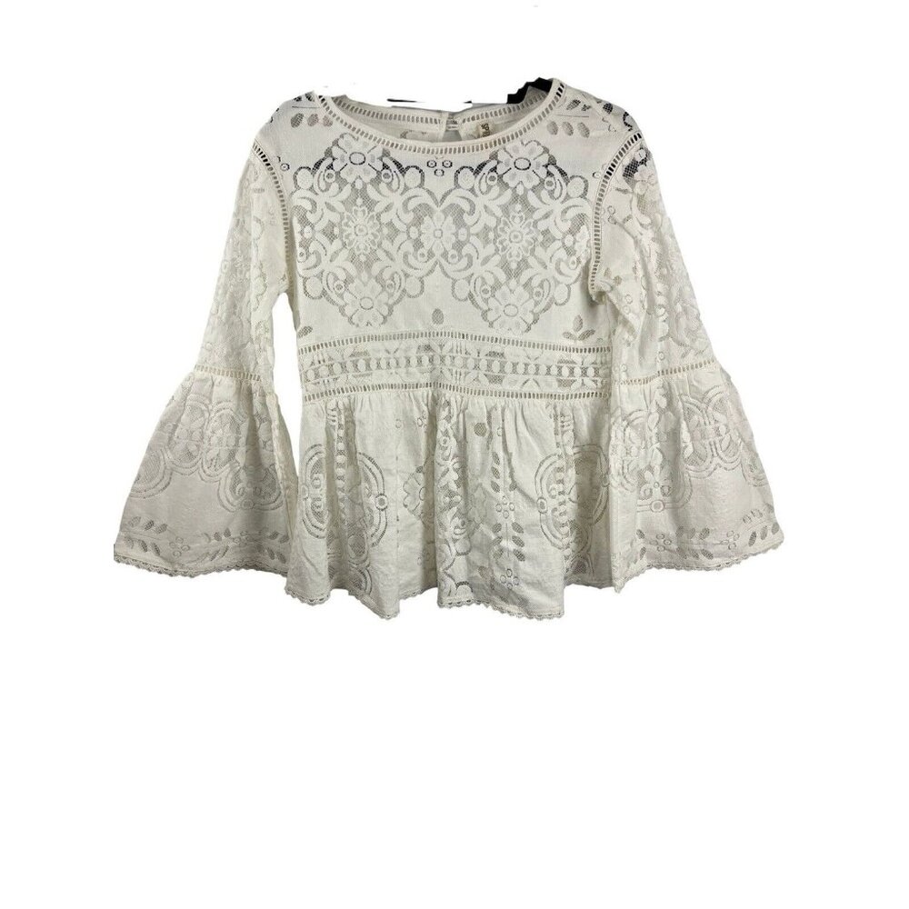 Spell (And the Gypsy) White Lace Empire Waist Boho Top w/ Bell Sleeves
